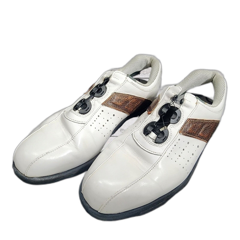 Footjoy Reelfit Men's White & Brown Leather Golf Shoes Model 53832 Size 8.5 M